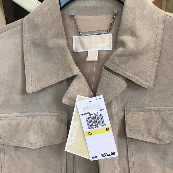 MICHAEL MICHAEL KORS Suede Leather Crop Jacket Khaki color Size M - Picture 9 of 10